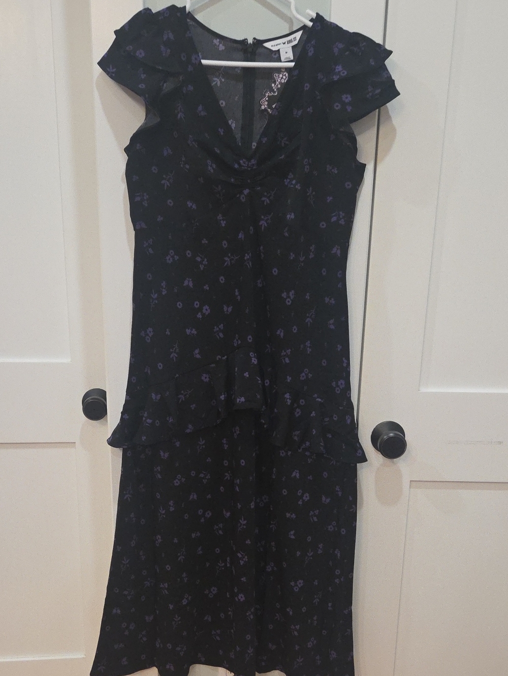 NWT Anna Sui/Old Navy Collab Black Tiered Dress with Purple Floral Accents 90s